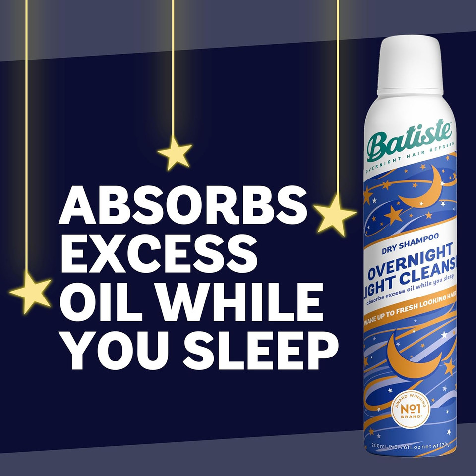 Batiste Overnight Light Cleanse 200ml - Leave-In Light Dry Shampoo for Overnight Use - Absorbs Oil for Fresher-Looking Hair Overnight (Pack of 2)