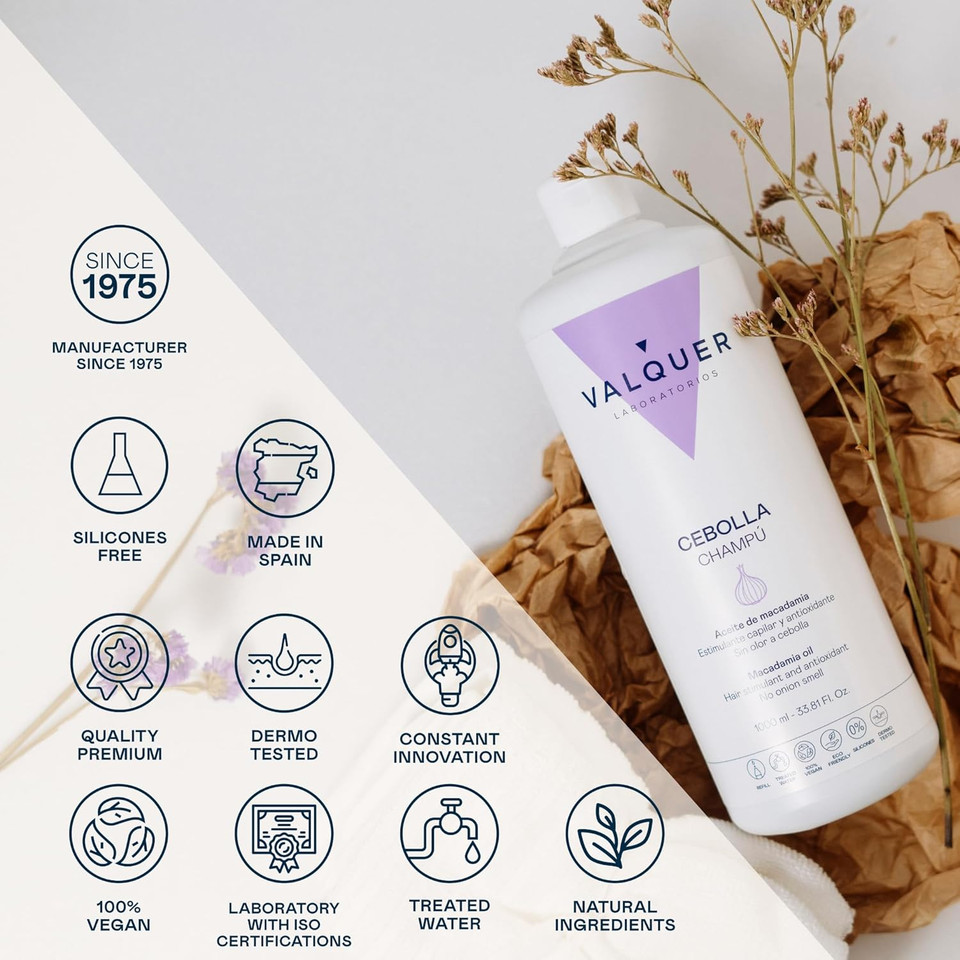 Valquer - Onion Shampoo. Effective in the treatment of oily hair, with stimulant, antioxidant and purifying activity. For all types of hair - 500 Milliliters