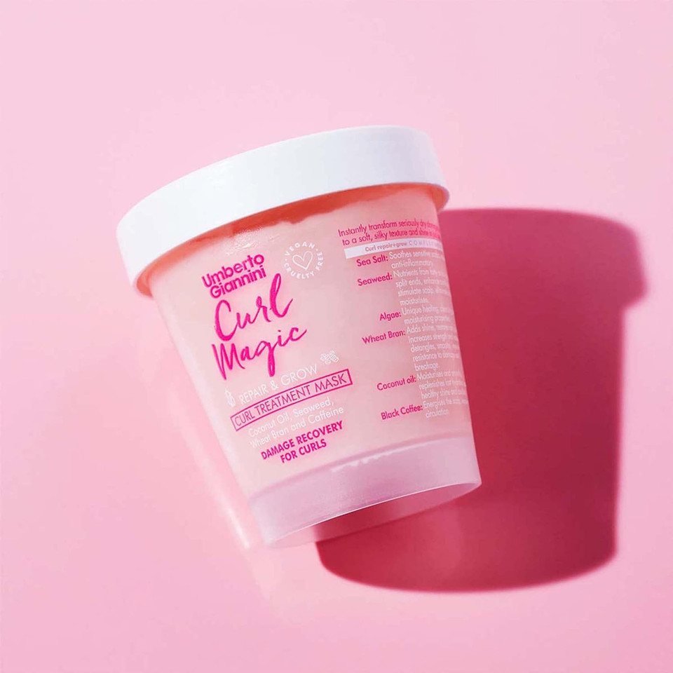 Umberto Giannini Curl Magic Hair Mask, Vegan & Cruelty Free Repair & Growth Curl Treatment Mask with Seaweed, Wheat Bran & Caffeine, 230 ml