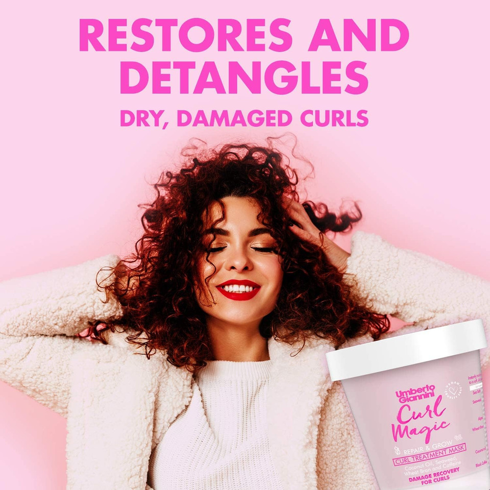 Umberto Giannini Curl Magic Hair Mask, Vegan & Cruelty Free Repair & Growth Curl Treatment Mask with Seaweed, Wheat Bran & Caffeine, 230 ml