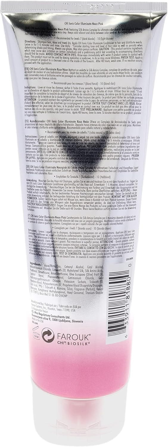 CHI Ionic Color Illuminate Conditioner, Neon Pink, Color Enhancing Conditioner, 251 ml