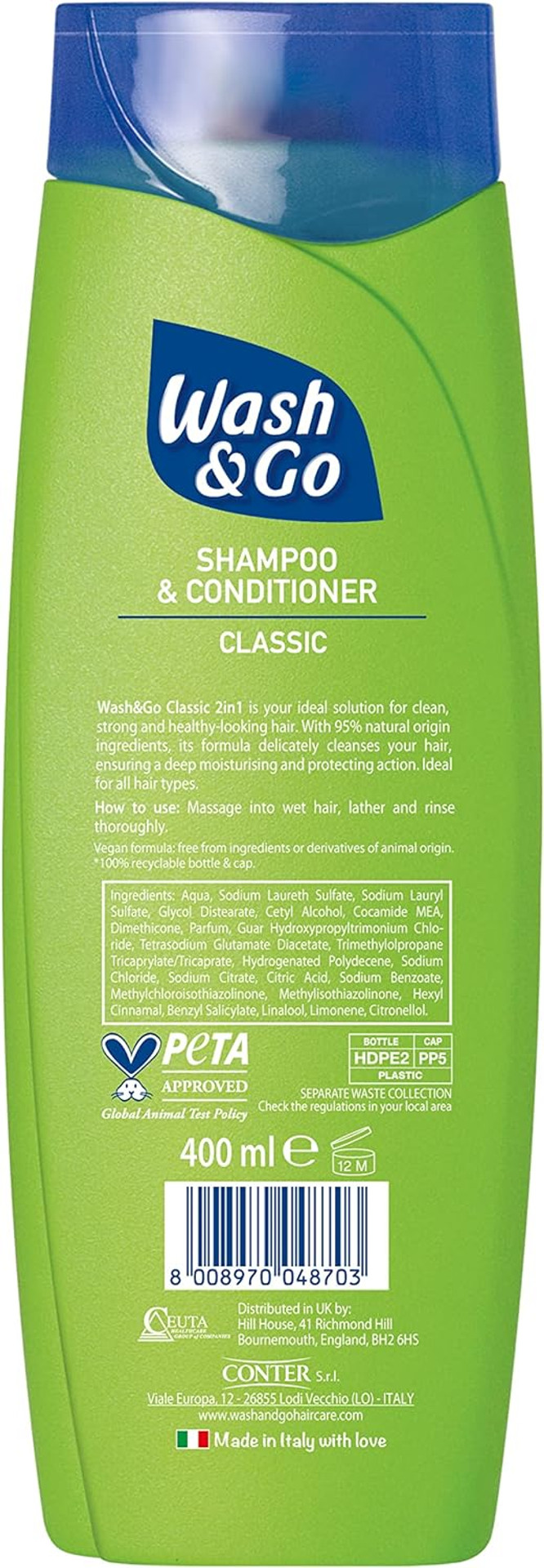Wash & Go Anti-dandruff 2 in 1 Shampoo & Conditioner, Men's Dandruff Shampoo, For All Hair Types, Bulk Pack x 6 bottles