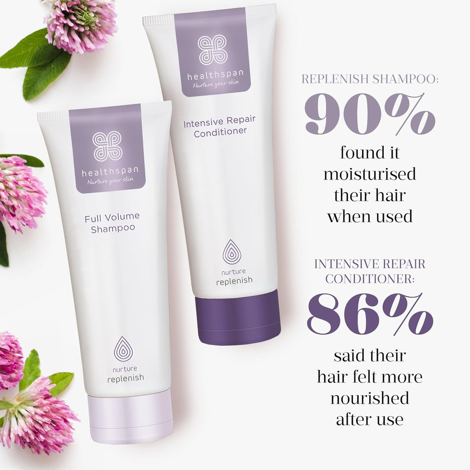 Healthspan Replenish Full Volume Shampoo (200ml) | For natural & colour-treated | Protects hair structure & helps to strengthen ageing hair | Replenishes natural hormone levels