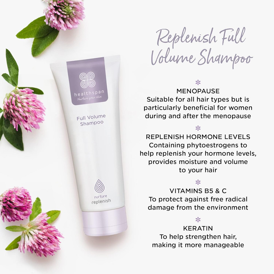 Healthspan Replenish Full Volume Shampoo (200ml) | For natural & colour-treated | Protects hair structure & helps to strengthen ageing hair | Replenishes natural hormone levels