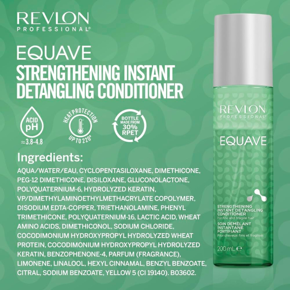 REVLON PROFESSIONAL EQUAVE STRENGTHENING BI-PHASE DETANGLING CONDITIONER FOR FINE AND FRAGILE HAIR, Leave-In Detangler With Heat Protection, Strengthening Detangler For Fine and Fragile Hair, 200ml