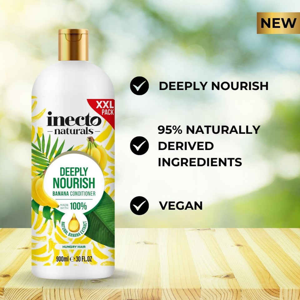 INECTO Natural Banana Conditioner 900ml, Super-Creamy Infused with 100% Natural Banana Extract, Deeply Nourish, Hungry Hair