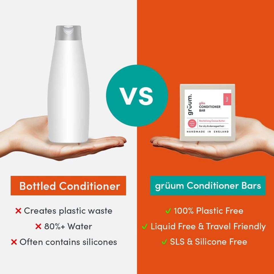 grüum Shine Boost Hair Conditioner Bar 50g - SLES, EDTA & Paraben Free Conditioner Bar for Hair Lasts up to 60 Washes - Plant-Based Vegan Solid Conditioners Bars for Hairs