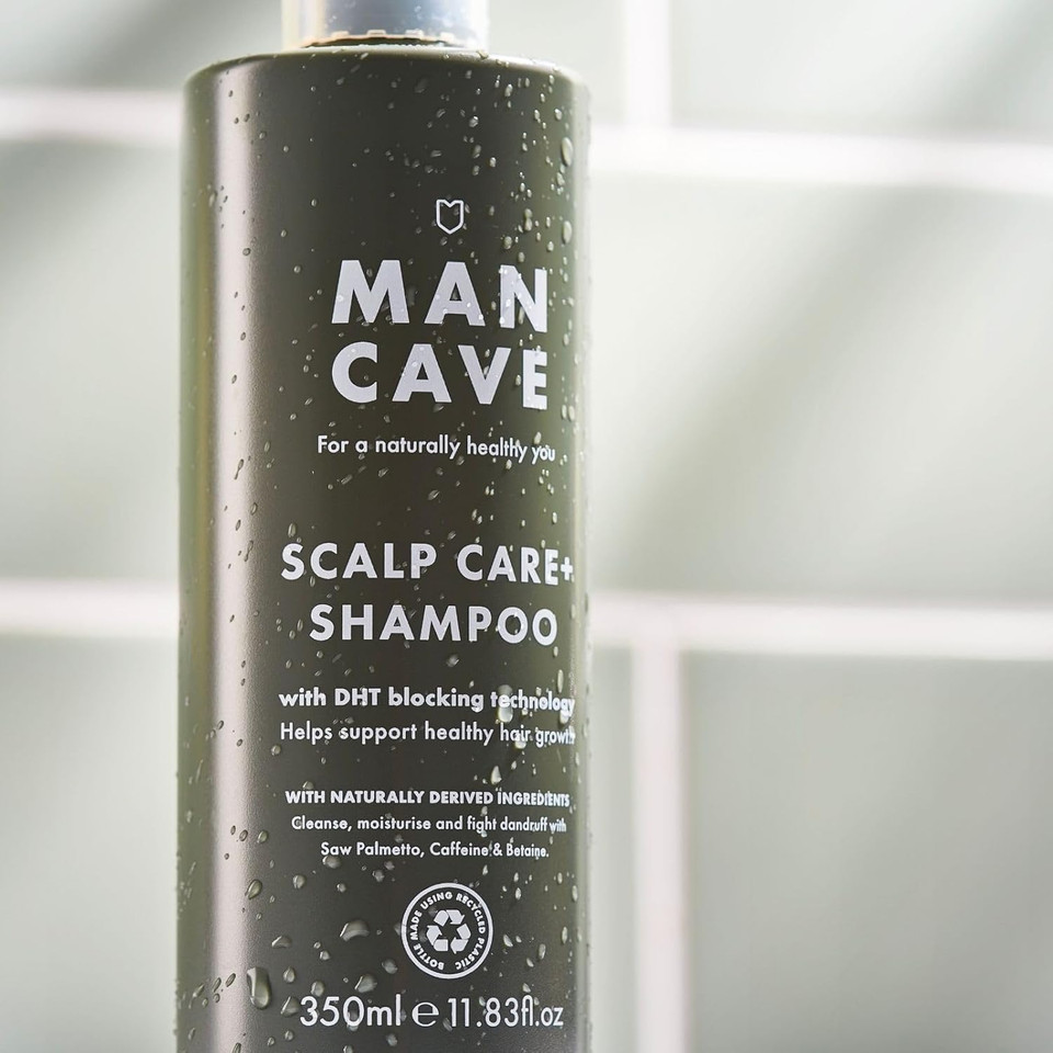 ManCave Scalp Care Shampoo for Men, DHT Blocker Encourages Hair Growth and Dandruff Control, Contains Saw Palmetto, Panthenol and Betaine, Sulphate Free, Natural, Vegan, Cruelty Free, 350 ml