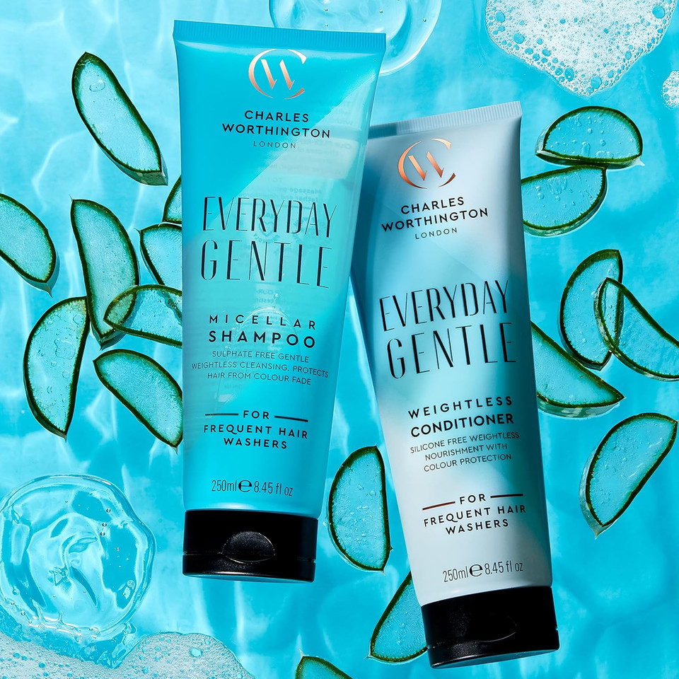 Charles Worthington Everyday Gentle Micellar Duo, Weightless Shampoo and Conditioner Daily Haircare Routine, 2 x 250 ml
