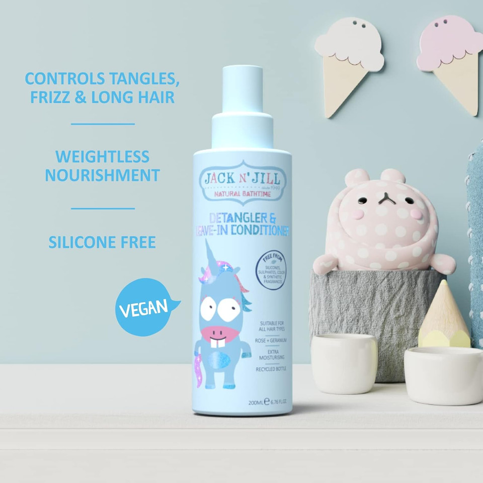 Jack N' Jill Natural Bathtime Detangler and Leave-In Conditioner - Suitable for All Hair Types, Extra Moisturising, Silicone-Free, Cruelty-Free & Vegan Kids Detangler Spray - 200ml, 1 Bottle