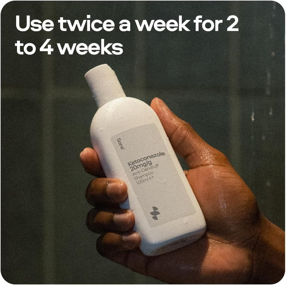Sons Ketoconazole 20mg/g Shampoo For Dandruff. Treats & Prevents Seborrheic Dermatitis, Scalp Psoriasis, Tinea Infections. Antifungal Formula. 100ml. 1-month Supply. Made in Europe