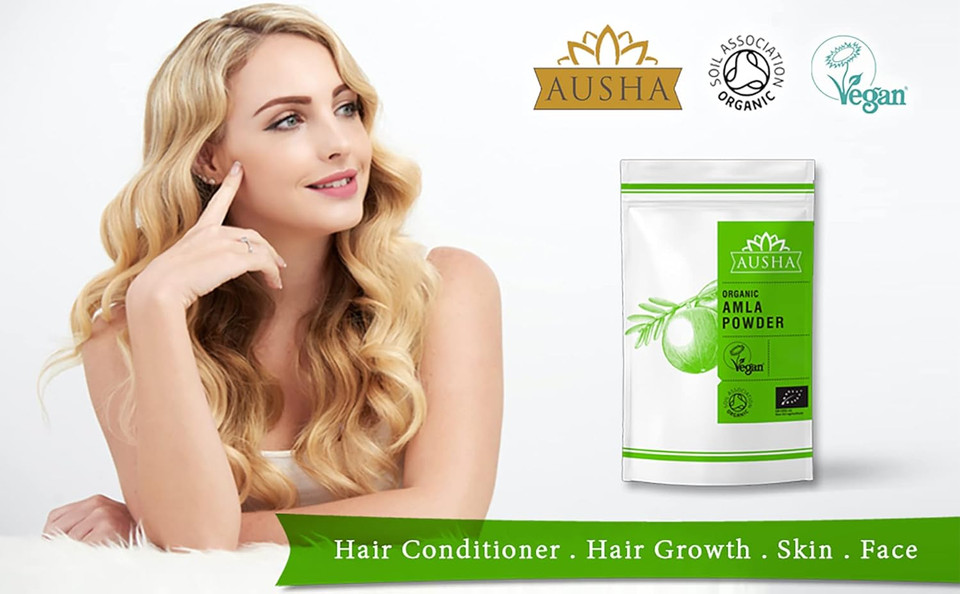 Ausha Organic AMLA Powder 500g - Indian Gooseberry - UK Certified Organic by Soil Association - Hair Growth, Conditioner, Skin,Add to Smoothies, Juices