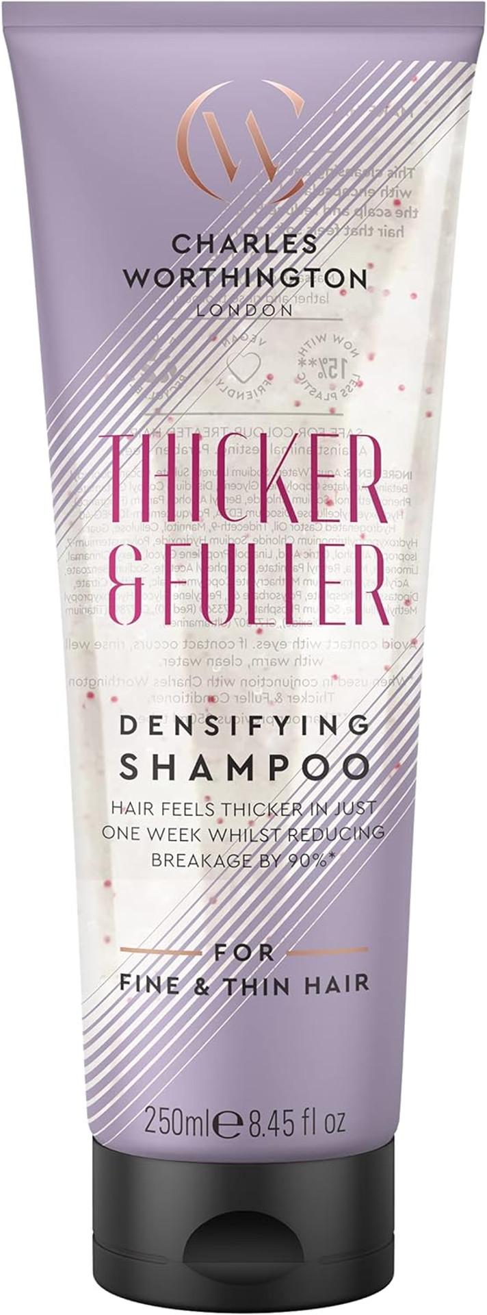 Charles Worthington Thicker and Fuller Densifying Shampoo, Hair Thickening Shampoo for Fine Hair, Purple, 250 ml (Pack of 2)