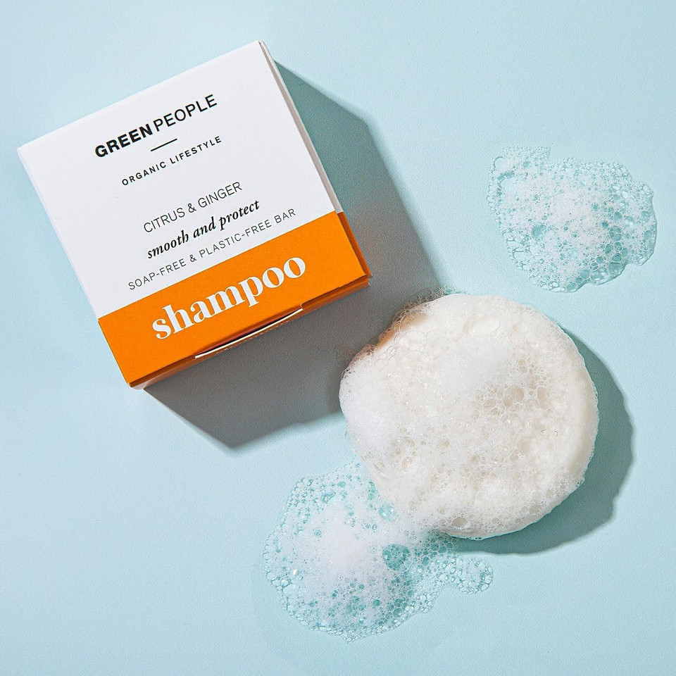 Green People Citrus & Ginger Shampoo Bar - Natural & Zero Waste - Smooth & Protect Shampoo - Vegan, Organic & Cruelty Free, 50g