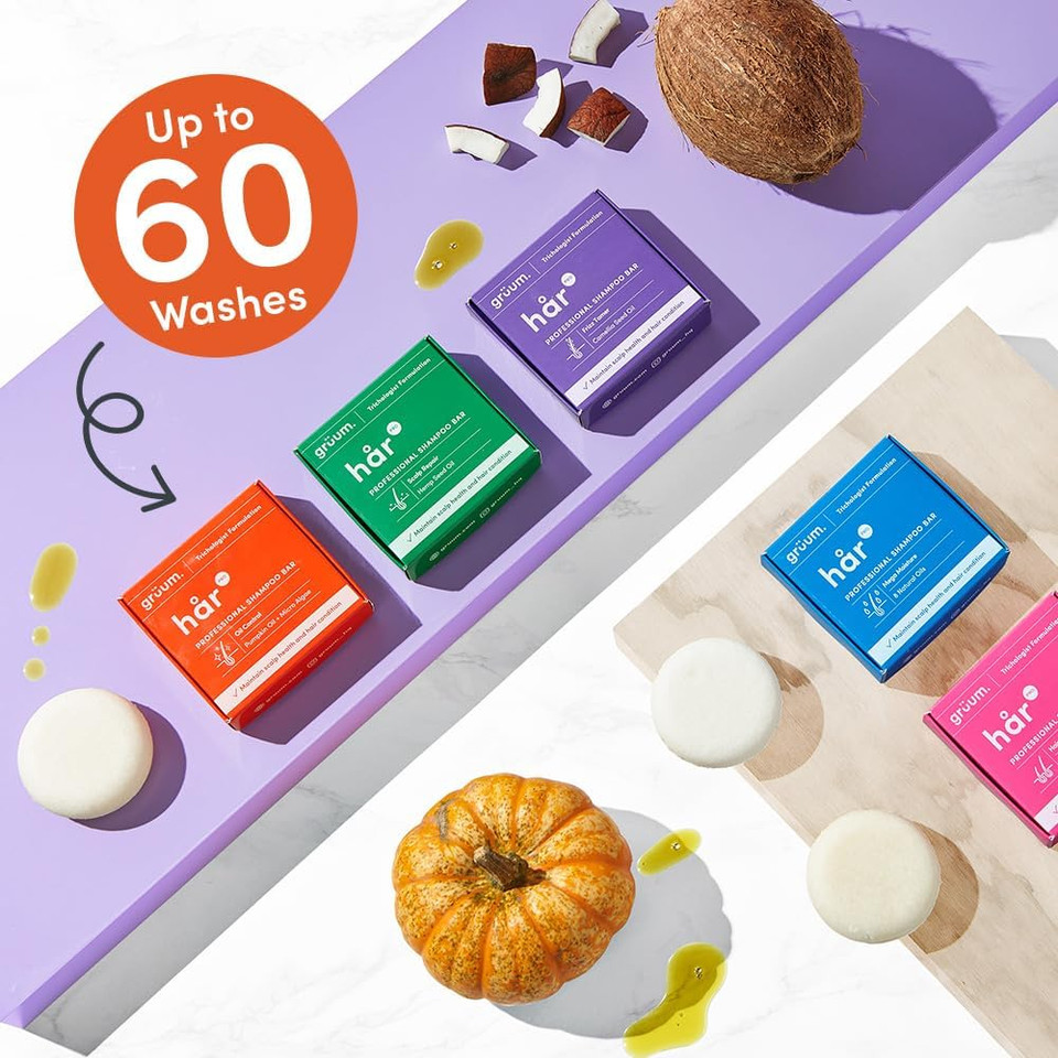 grüum Frizz Tamer Shampoo Bar 50g - Solid Shampoo Bars for Hair Up to 60 Washes - Plastic Free Vegan Bar for Men & Women - Rich Lathering Bars for Sensitive Scalp, Curly Frizzy, Dry & Damaged Hairs