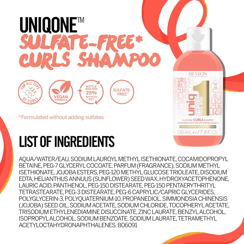 UniqOne - Vegan Sulfate-Free Shampoo for Curly, Wavy, and Coily Hair with 10 Benefits  230ml