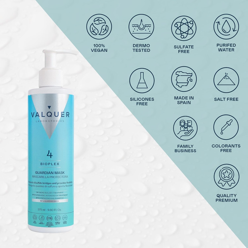 Valquer Bioplex No4. Intensive Moisturizing Hair Mask for All Hair Types. Repairs and Protects Damaged, Dry and Dyed Hair. Vegan. 275ml