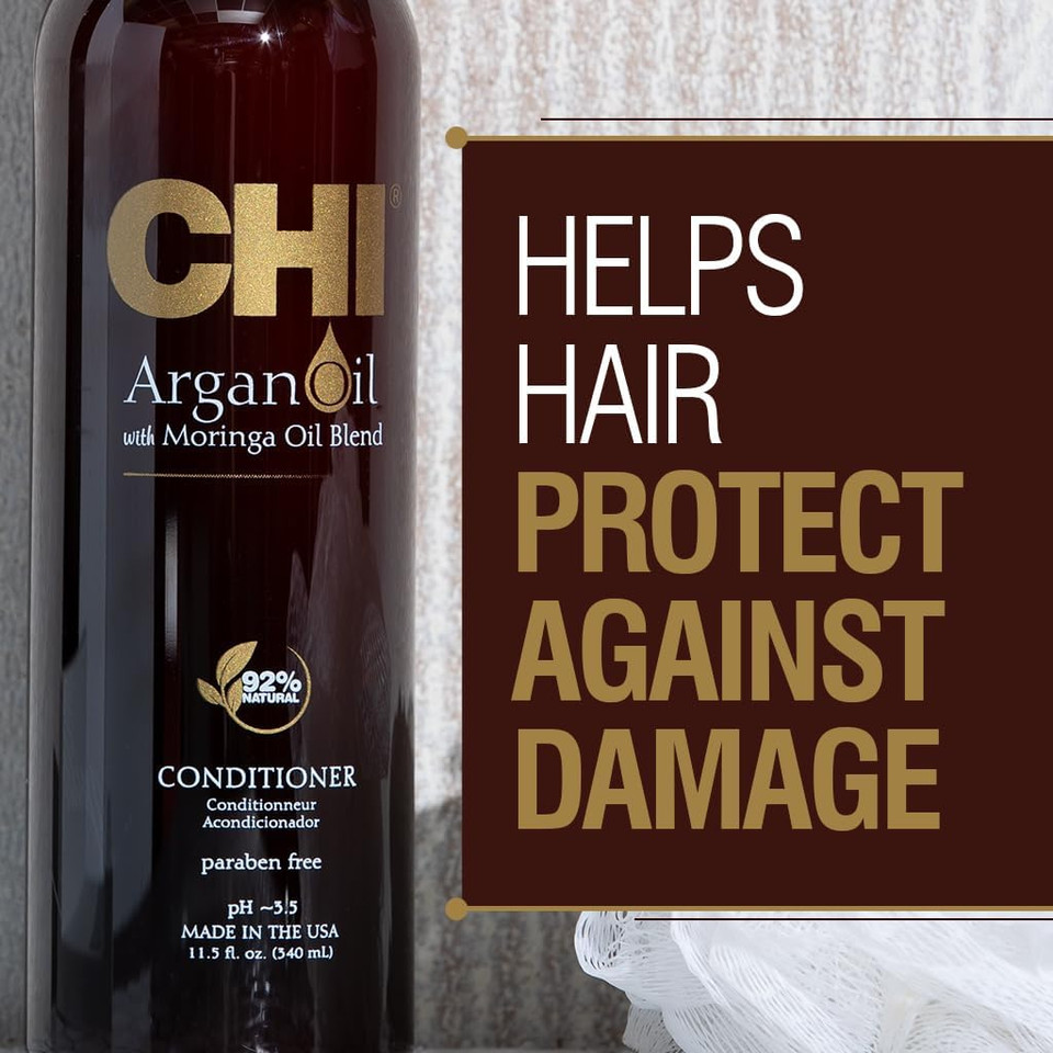 CHI Argan Oil Hair Conditioner Plus Moringa Oil Blend Rejuvenating Conditioner for Dry Damaged Hair Frizzy Hair Products Argan Hair Treatment Hydrates & Strengthens Paraben Free, 340 Ml