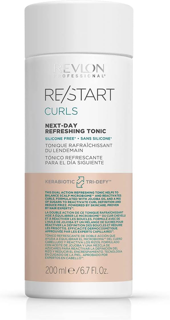 REVLON PROFESSIONAL Professional RE/START Curls Next-Day Refreshing Tonic Hair Treatment to Revive Dull (200ml) Frizz Control, Silicone Free, Unisex, White