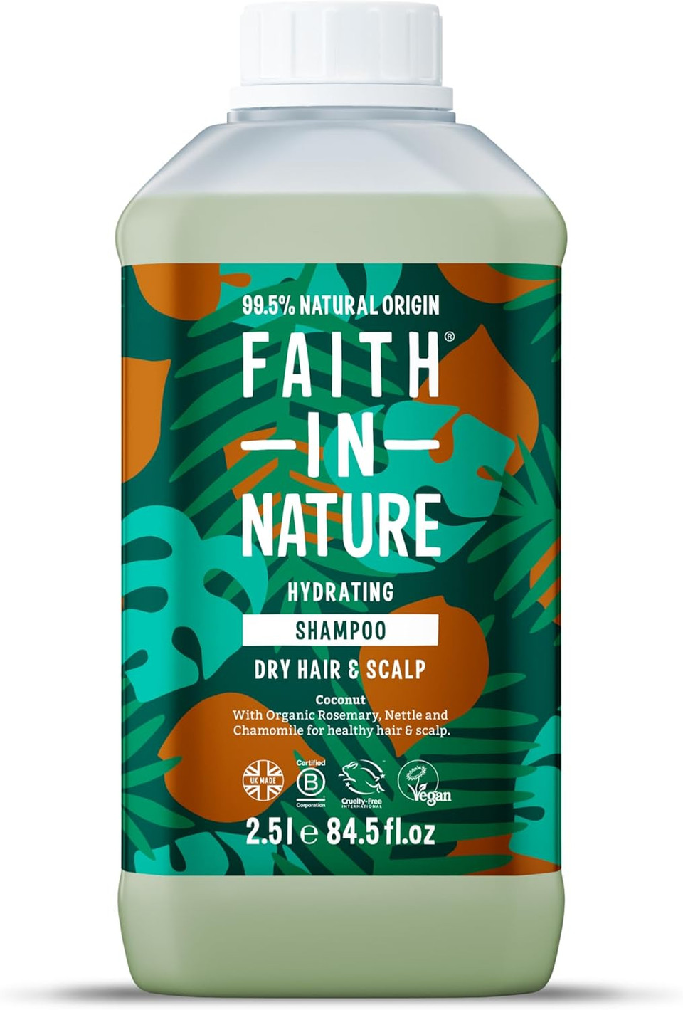 Faith In Nature Organic Coconut Shampoo, Hydrating for Dry Hair & Scalp, Vegan & Cruelty Free, No SLS, Silcones or Parabens, 2.5L Refill