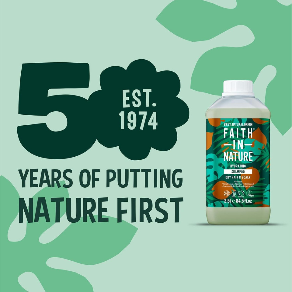 Faith In Nature Organic Coconut Shampoo, Hydrating for Dry Hair & Scalp, Vegan & Cruelty Free, No SLS, Silcones or Parabens, 2.5L Refill