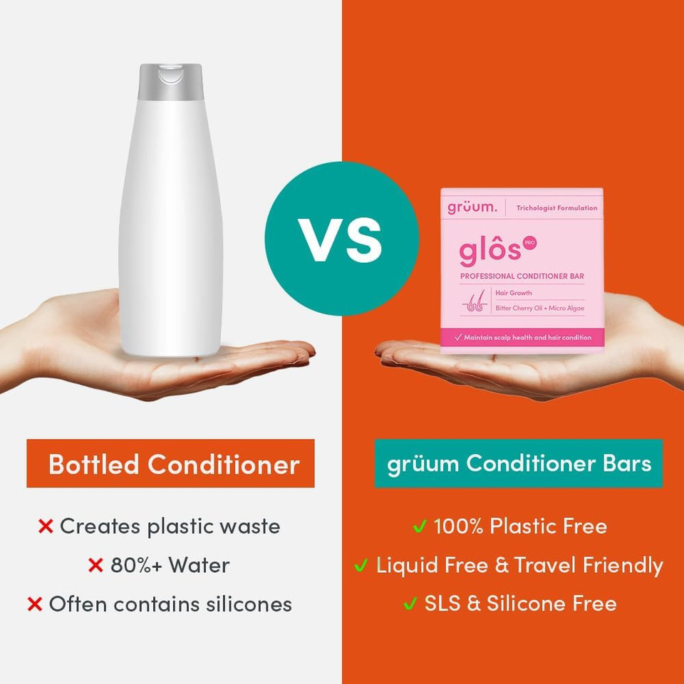 grüum Mega Moisture Hair Conditioner Bar 50g - SLES, EDTA & Paraben Free Conditioner Bar for Hair Lasts up to 60 Washes - Plant-Based Vegan Solid Conditioners Bars for Hairs