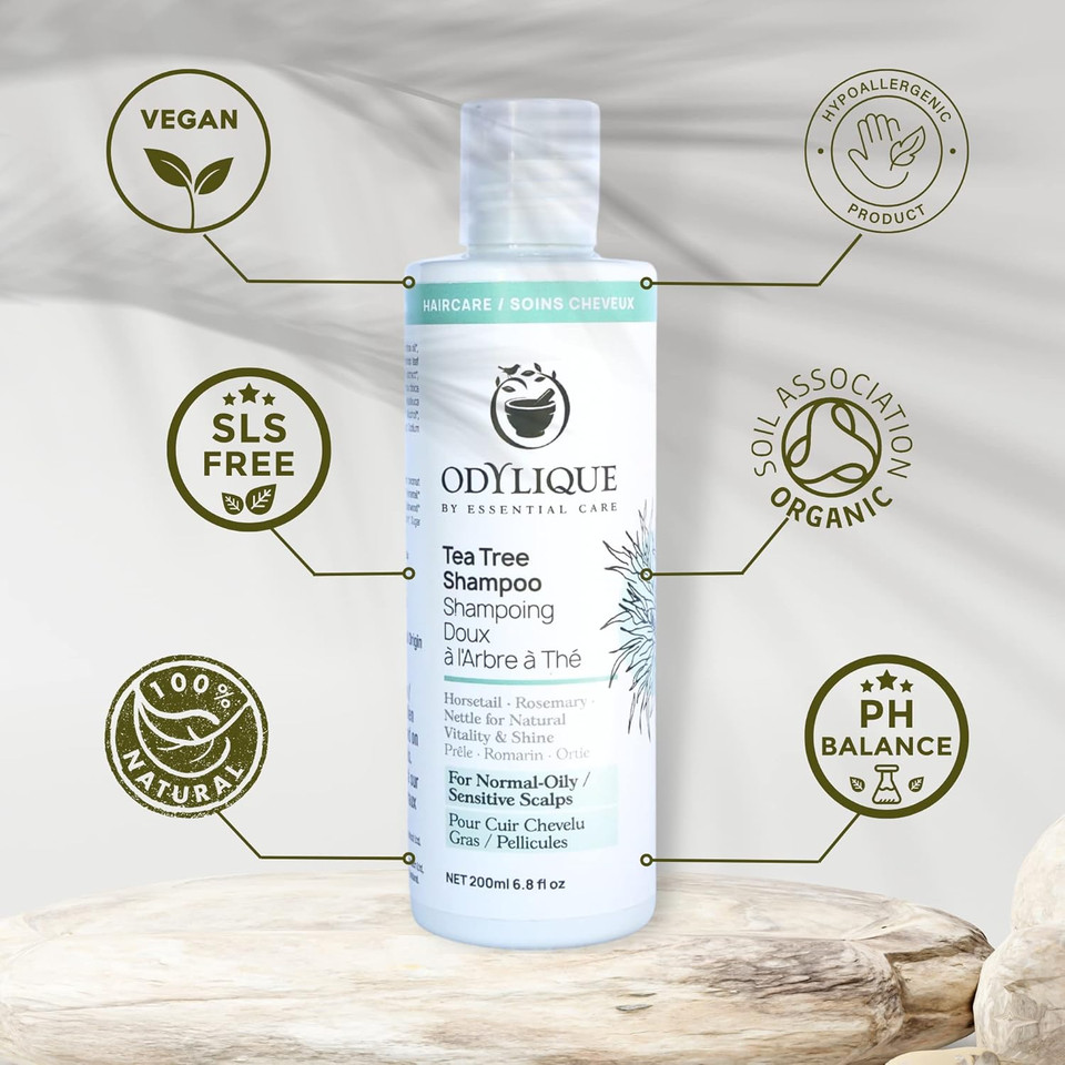 Odylique Organic Tea Tree Shampoo 200ml | For Itchy Scalp | Vegan, Certified Organic & 100% Natural | Sulphate Free & Silicone Free | Salt Free