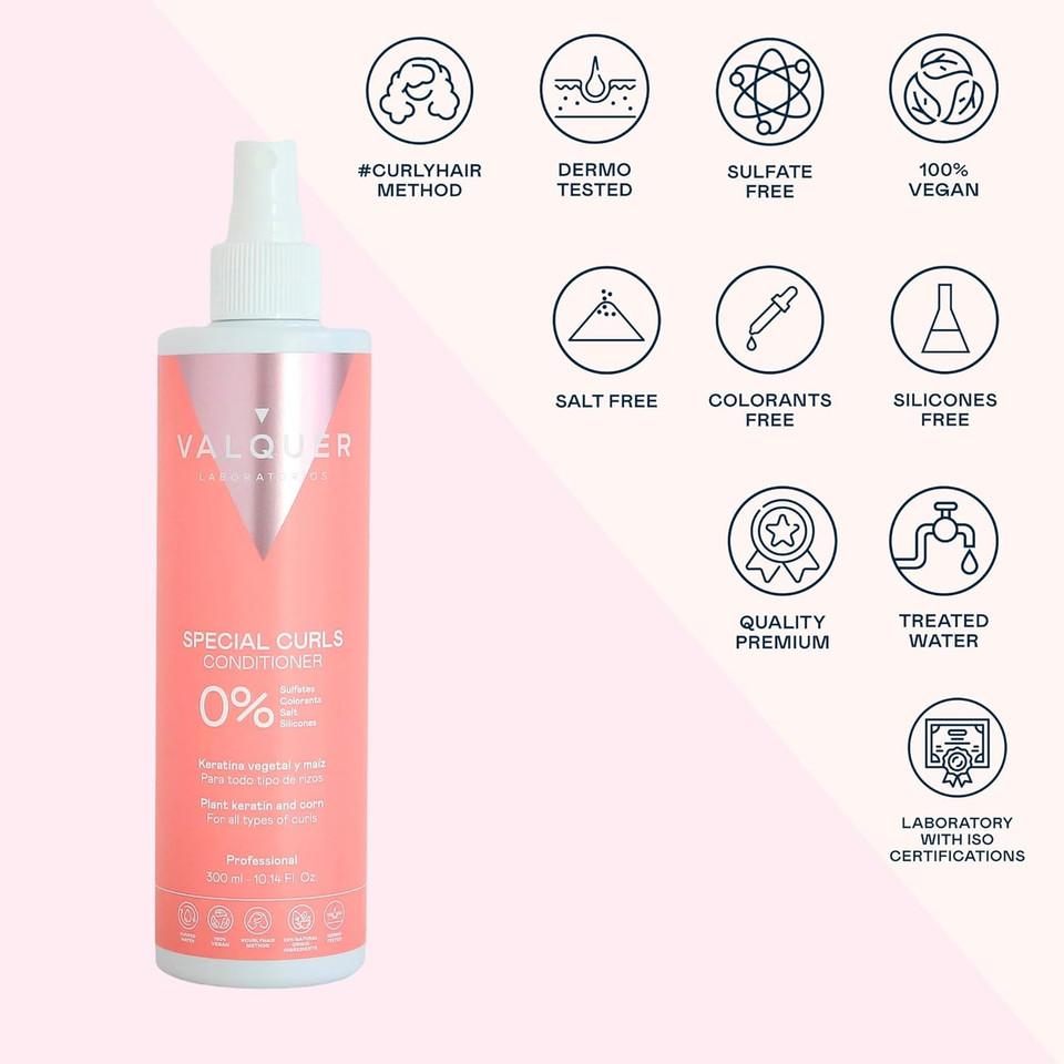 Valquer Professional Special Curly Conditioner for Curly Hair, Sulfate Free, Salt Free -Curly Girl Method up to 96% Natural Origin (300ml)