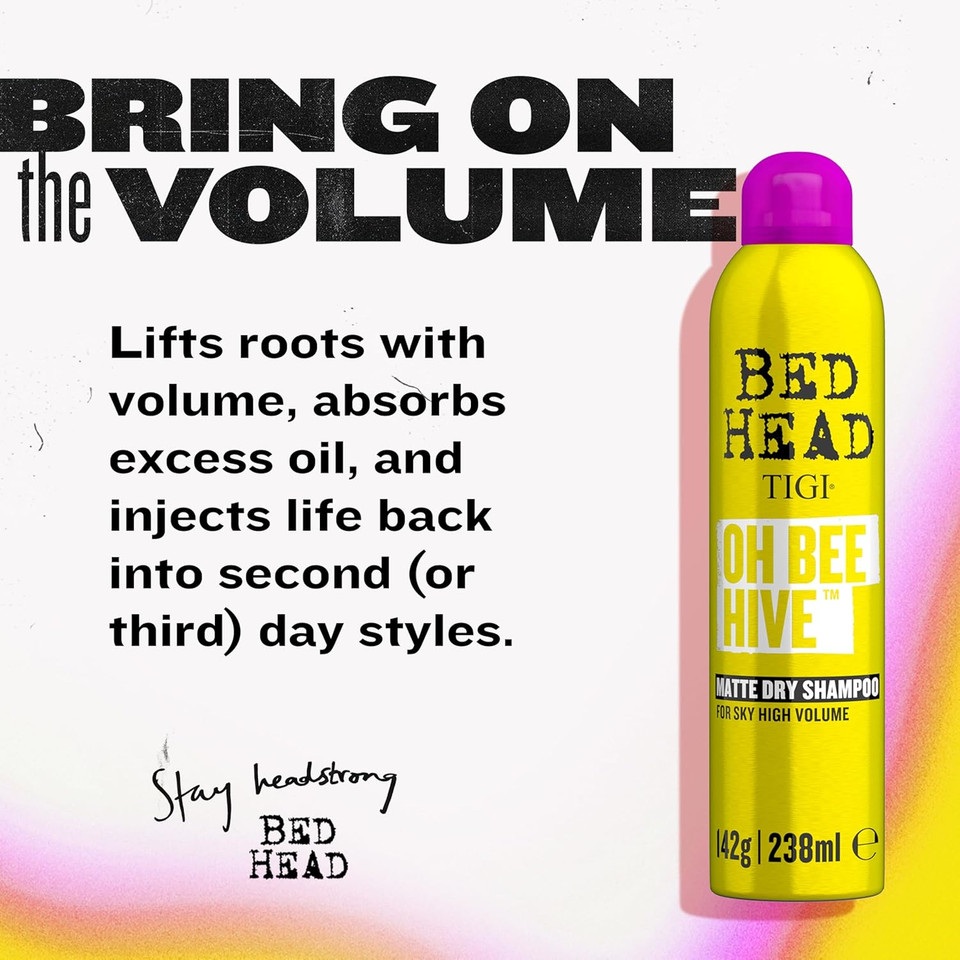 Bed Head by TIGI - Oh Bee Hive Dry Shampoo - Professional Volumising Hair Products - Matte Finish - All Hair Types - 238ml (Pack of 2)