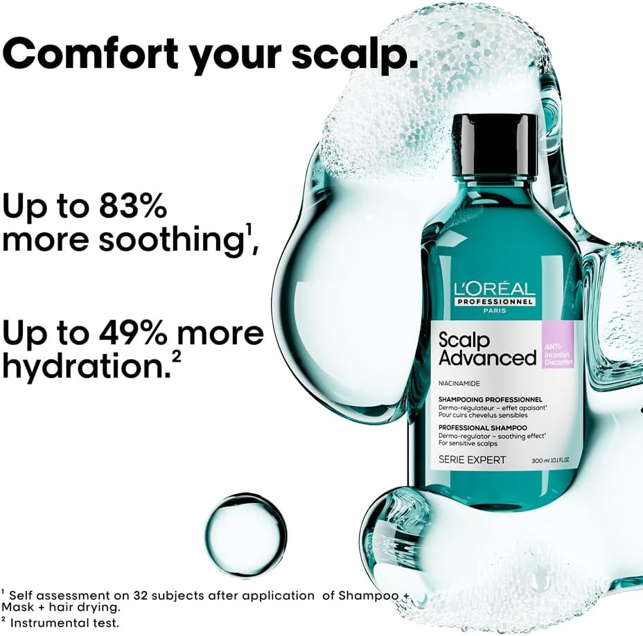 LOréal Professionnel Scalp Advanced Anti-Discomfort Shampoo, For Itchy and Dry Scalps, Deep Scalp Treatment