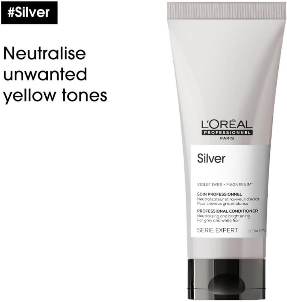 LOréal Professionnel Conditioner, For Grey, White or Light Blonde Hair, Serie Expert Silver, 200 ml