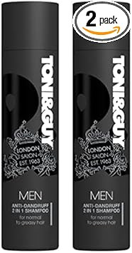 Toni & Guy Men Anti Dandruff 2 in 1 Shampoo, Cleanses Greasy Hair and Soothes Itchy Scalp, 250ml (Pack of 2)