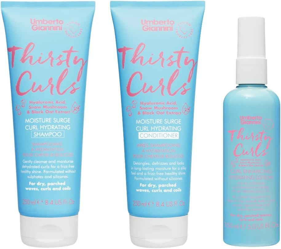 Umberto Giannini Thirsty Curls Curl Kit - Hydrating Shampoo & Conditioner, Overnight Treatment Mask & Curl Styling Lotion - for Dry & Dehydrated Curls, 860.0 millilitre