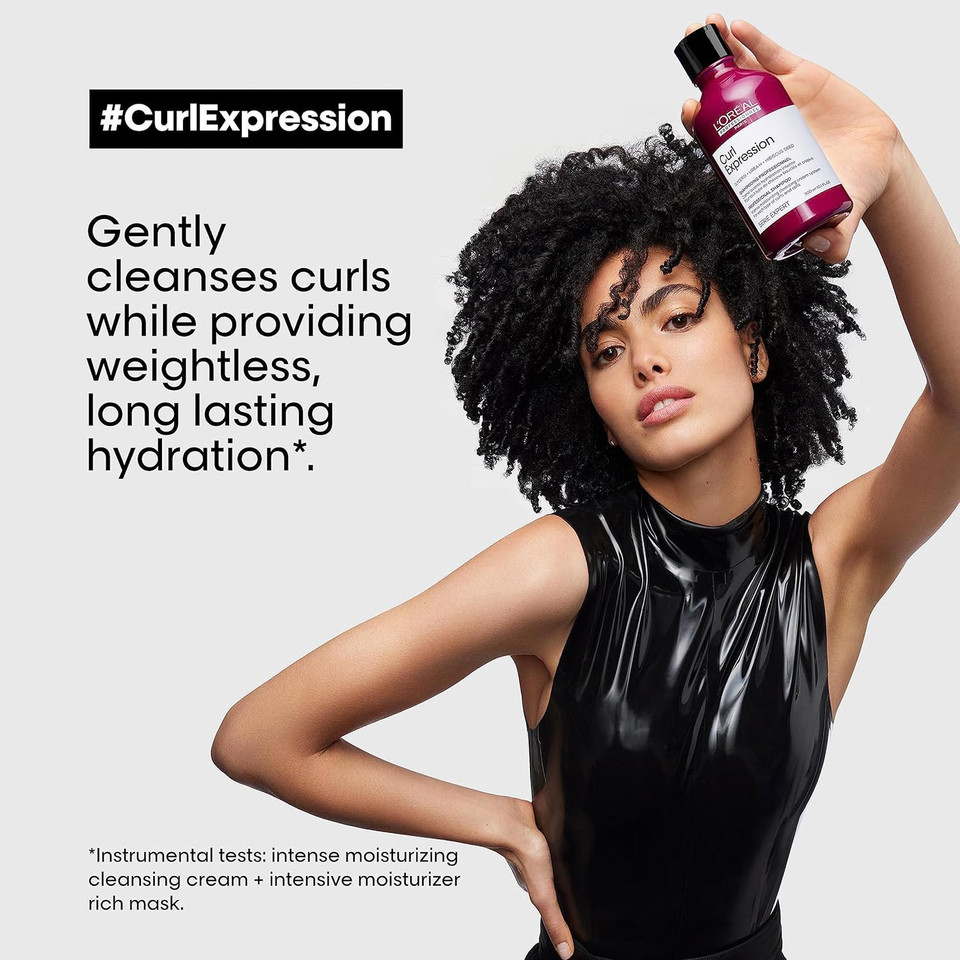 L'Oréal Professionnel Moisturising & Hydrating Shampoo, For Curly & Coily Hair, With Glycerin, Urea H and Hibiscus Seed Extract, Serie Expert Curl Expression, 300 ml