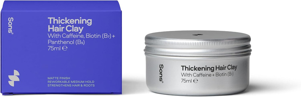 Sons Thickening Hair Clay For Men. Hair Styling Clay with Caffeine & Biotin. Pomade for Men's Hair Growth & Thickening. Treatment For Hair Loss & Thinning. 1 Month Supply. Made in Europe