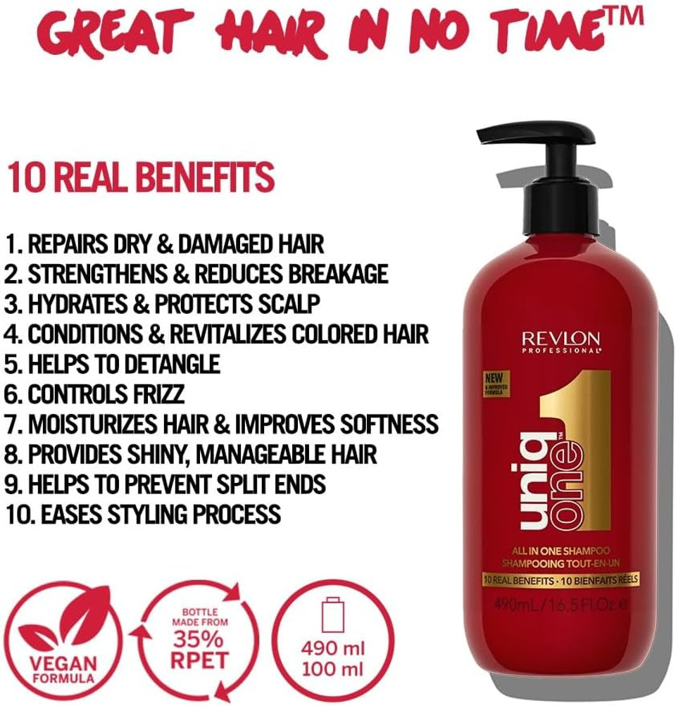 Revlon Professional REVLON PROFESSIONAL UNIQONE ALL IN ONE SHAMPOO, Moisturizing Shampoo, Shampoo For Damaged Hair 490ml
