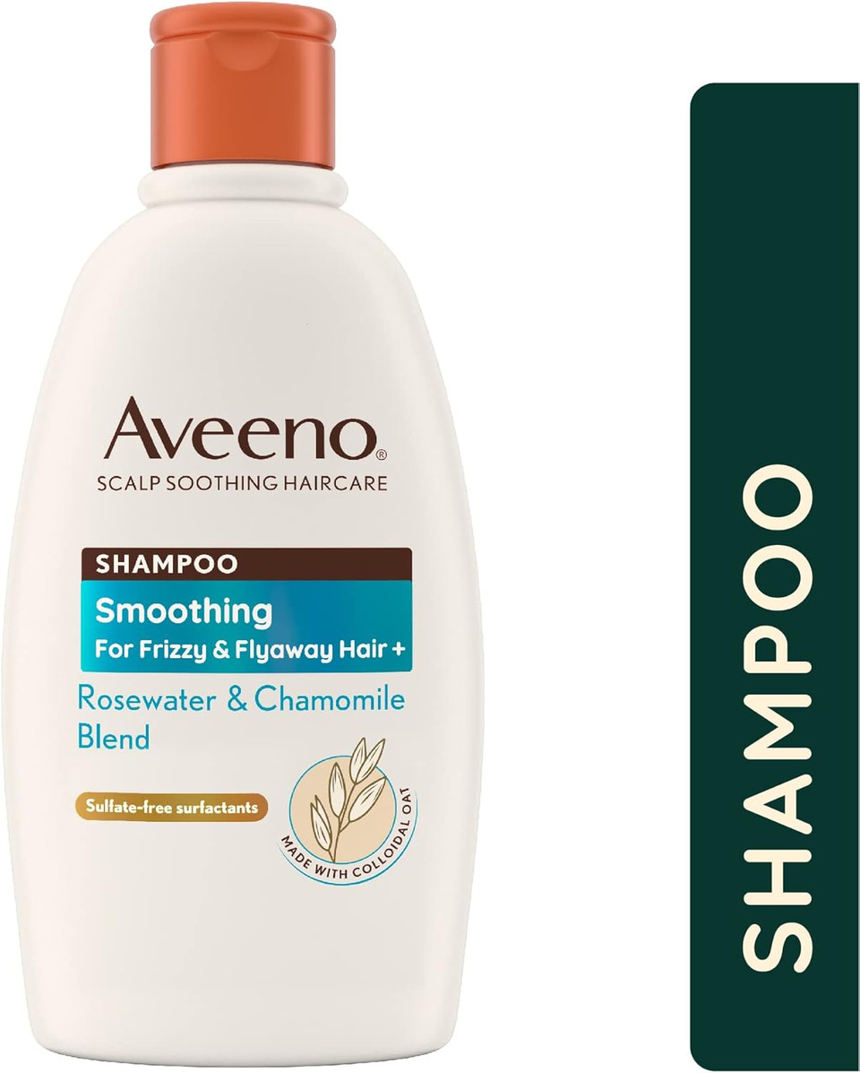 Aveeno Smoothing Rosewater and Chamomile Scalp Soothing Shampoo for Frizzy Hair 300ml (Pack of 2)