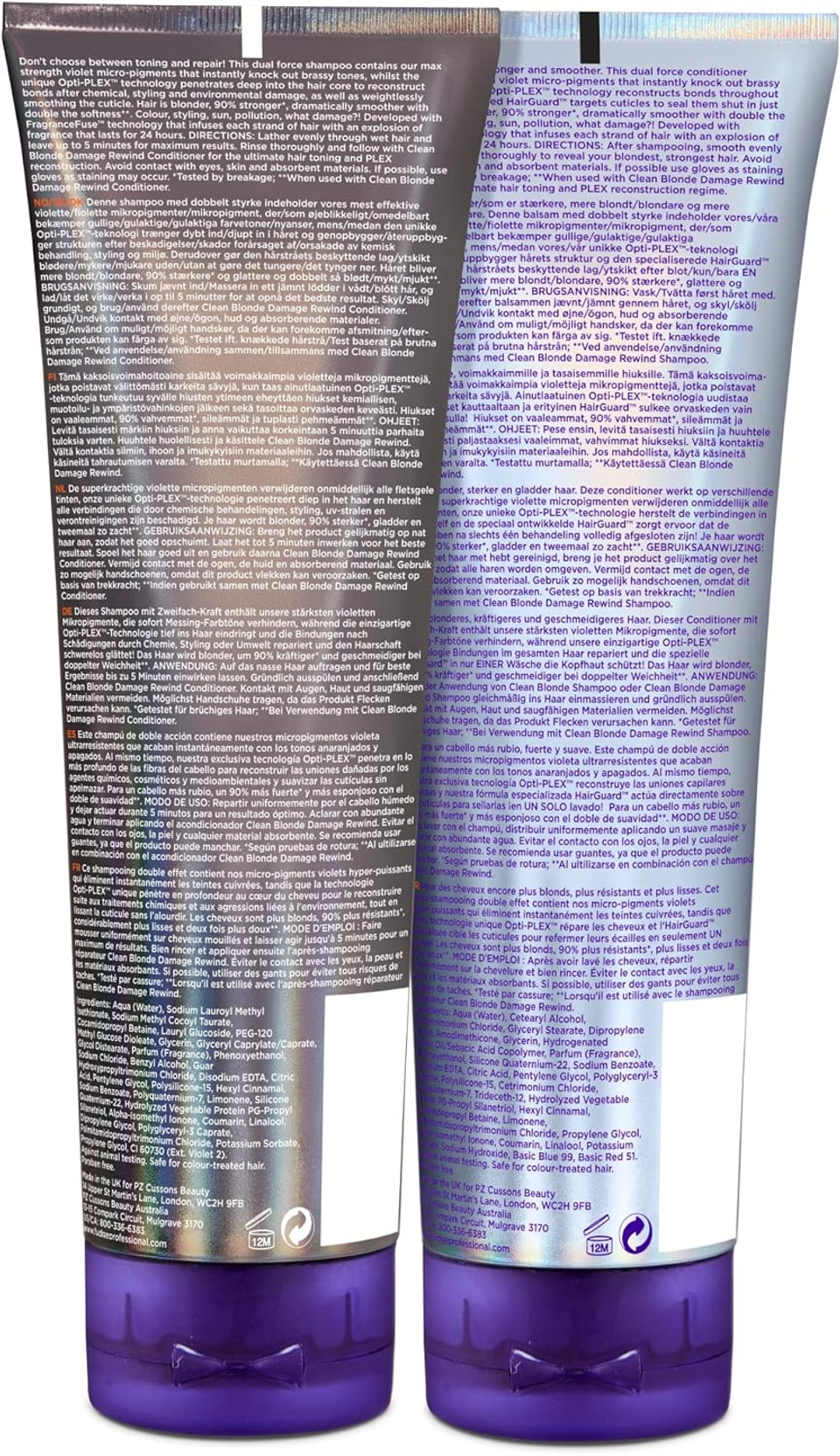 Fudge Professional Clean Blonde Damage Rewind Haircare Duo, Intense Purple Toning Routine, Shampoo and Conditioner Set for Blonde Hair, 2 x 250 ml Fudge Professional Clean Blonde Damage Rewind Haircare Duo, Intense Purple Toning Routine, Shampoo and Conditioner Set for Blonde Hair, 2 x 250 ml