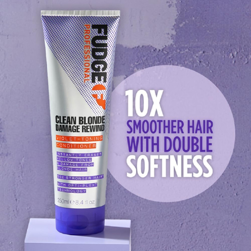 Fudge Professional Clean Blonde Damage Rewind Conditioner, Intense Purple Toning for Blonde Hair, Bond Repair Technology, Sulfate Free, 250 ml (Pack of 2)