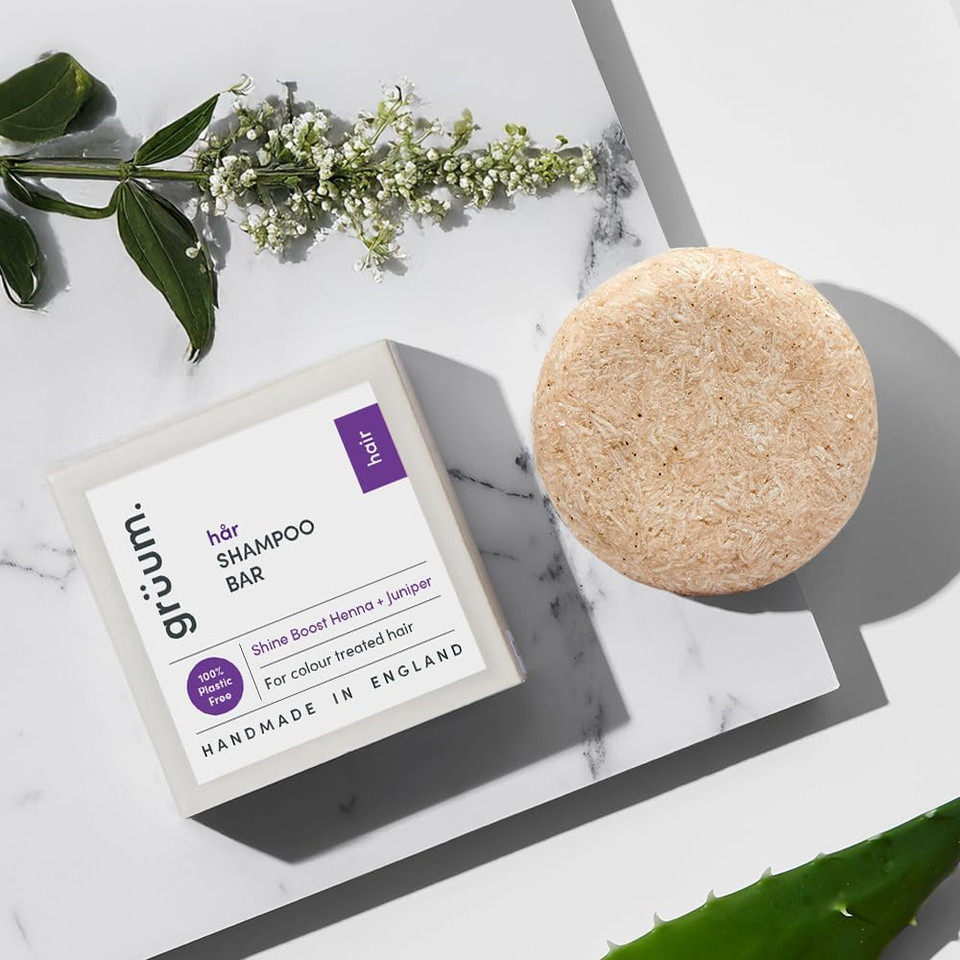 grüum Twin Pack Shine Boost Shampoo Bar 50g - Solid Shampoo Bars for Hair Up to 60 Washes - Plastic Free Vegan Bar for Men & Women - Paraben Free Rich Lathering Bars for Colour Treated Hairs