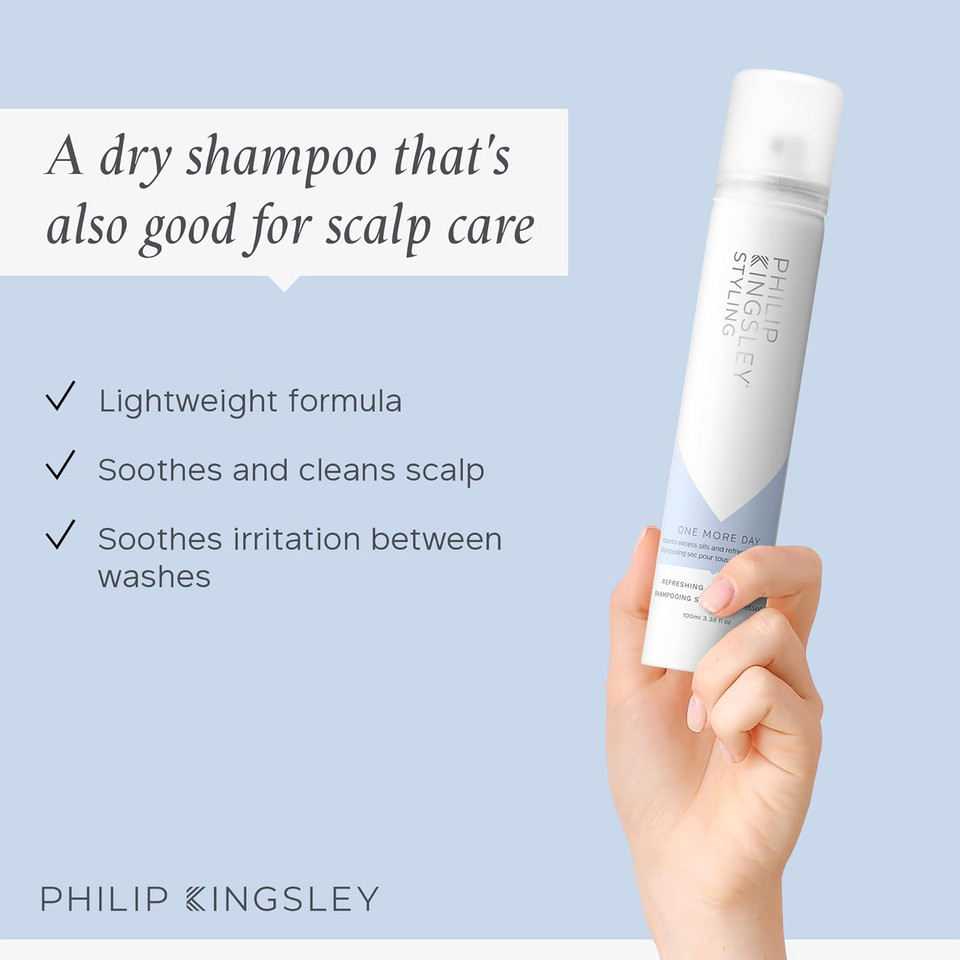 Philip Kingsley One More Day Refreshing Dry Shampoo Spray for Hair and Scalp, Oil Absorbing Volumizing Soothing Cleansing Between Washes Leave-In No-Rinse Shampoo for Oily All Hair Types, 100ml