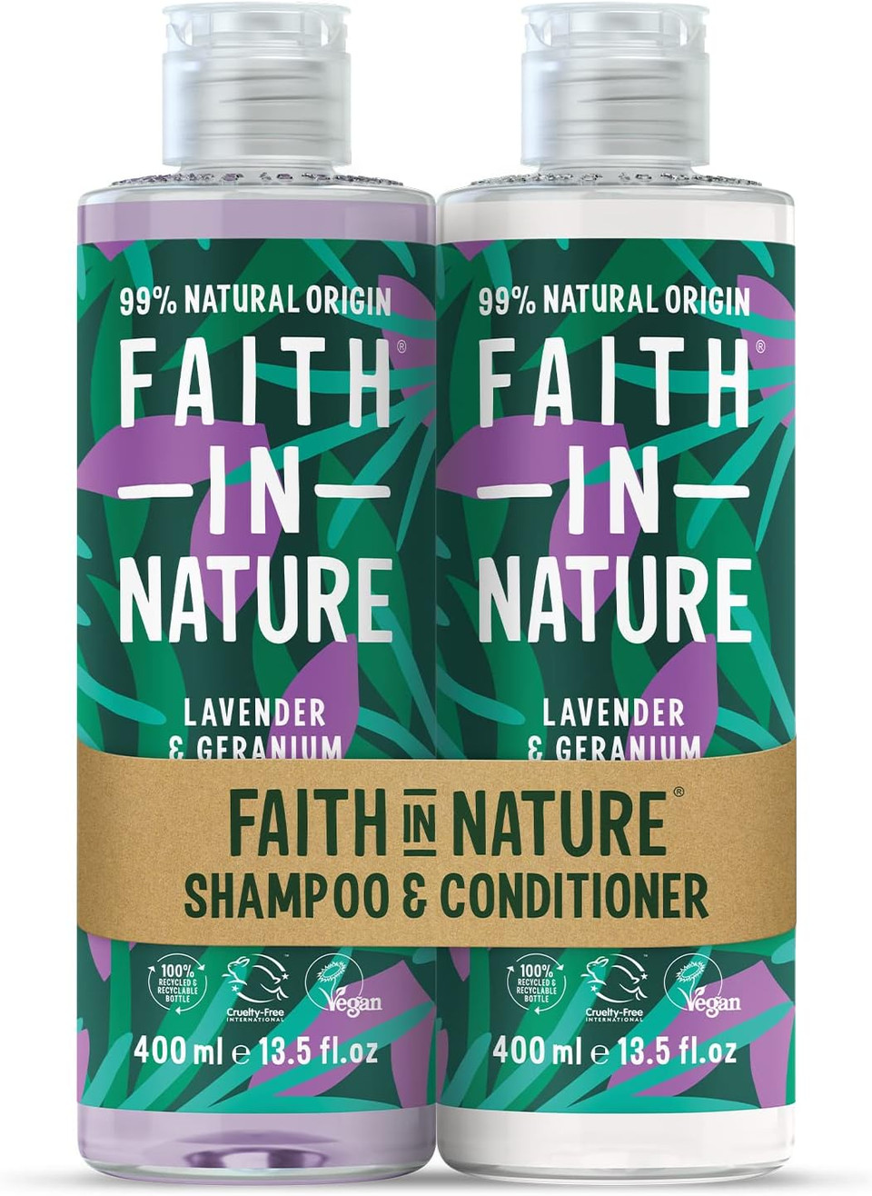 Faith In Nature Natural Lavender & Geranium Shampoo and Conditioner Set, Nourishing, Vegan & Cruelty Free, No SLS or Parabens, For Normal to Dry Hair, 2 x 400ml