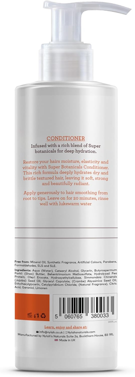 NYLAH Super Botanicals Conditioner 200ml Double Strength for Deep Hydration & Strength for Afro & Curly Hair, Restores Moisture, Softens & Defines