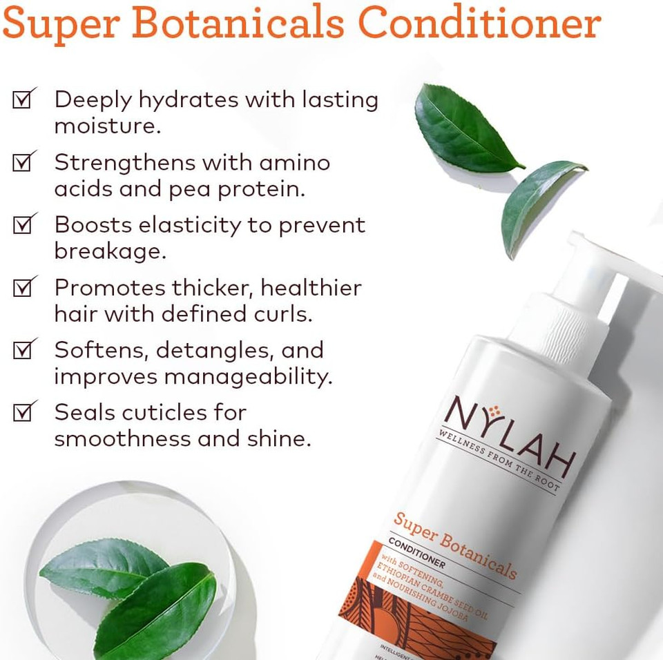 NYLAH Super Botanicals Conditioner 200ml Double Strength for Deep Hydration & Strength for Afro & Curly Hair, Restores Moisture, Softens & Defines