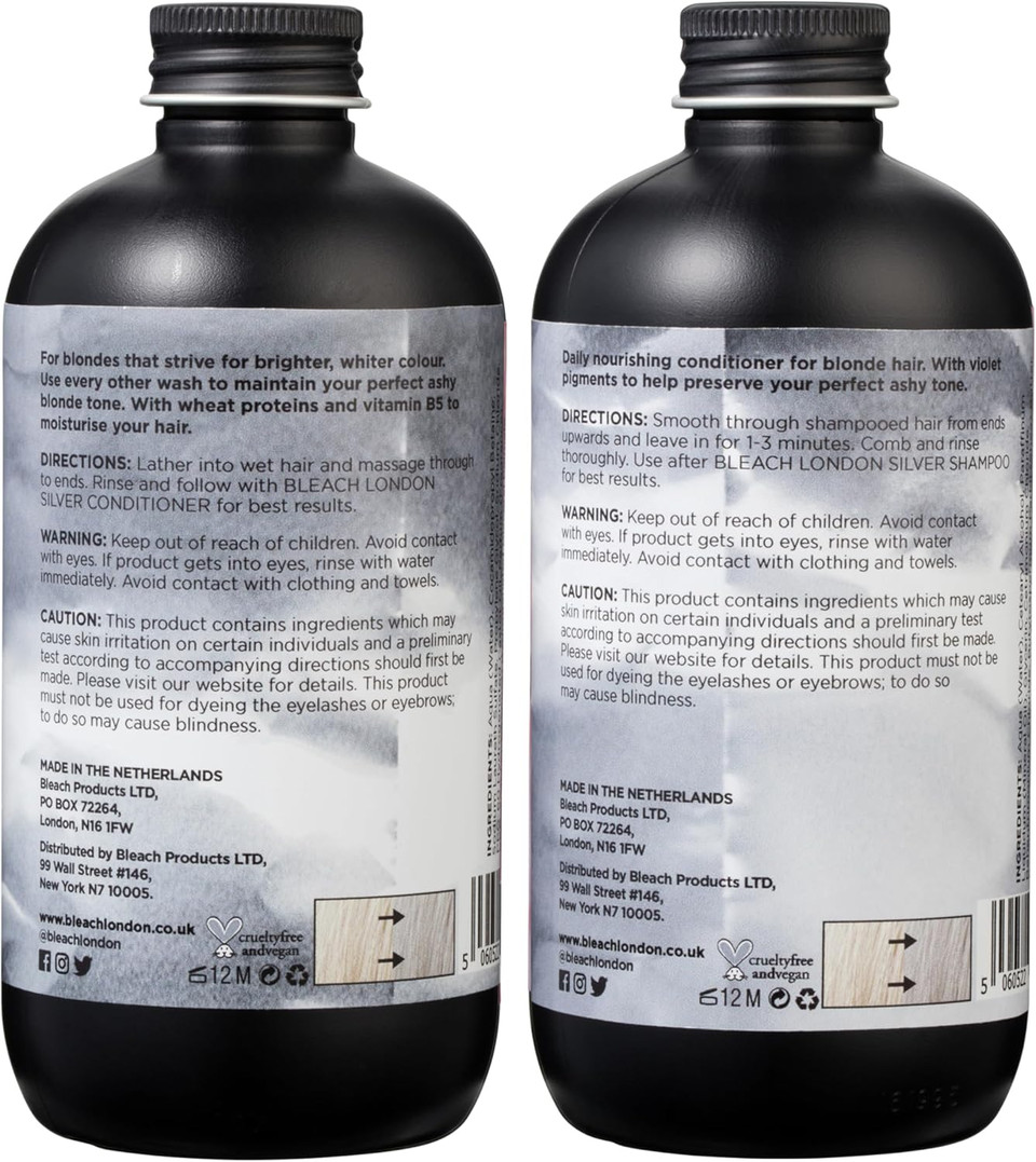 BLEACH LONDON Silver Shampoo 250 ml and Silver Conditioner 250 ml - High Pigmented Ashy Silver Rinse, Vegan Cruelty Free, colour Protected Clean, colour Depositing Toning Formula