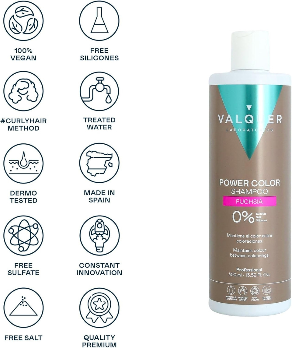 Valquer Professional Shampoo Power Colour Coloured Hair Vegan and Sulphate (Fuchsia) Hair Colour Booster 400 ml