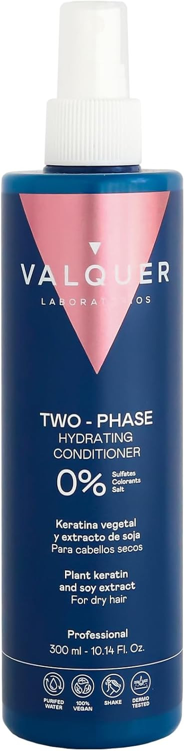 Valquer Ultra-Hydrating Bi-Phase Leave-In Conditioner for Dry and Damaged Hair. Moisturizing and revitalizing, it provides soft, manageable hair with soy extract and phytokeratine. 300 ml