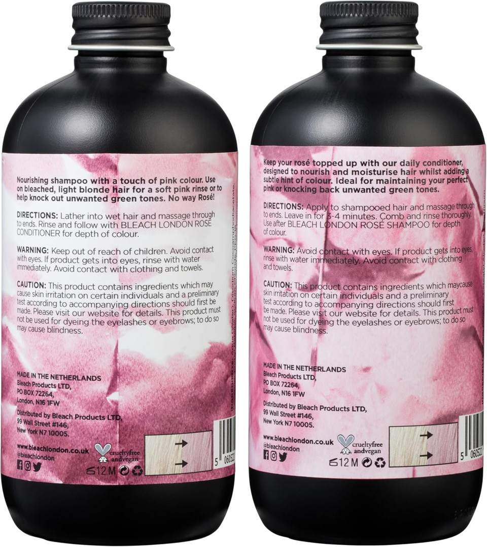 BLEACH LONDON Rose Shampoo 250 ml and Rose Conditioner 250 ml - High Pigmented Soft Pink Rinse, Vegan, Cruelty Free, Colour Protected Clean, Colour Depositing Toning Formula