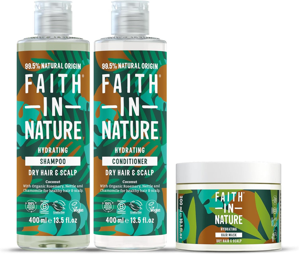 Faith In Nature |Coconut Natural Dry Hair 3 Piece Bundle: 400ml Shampoo & Conditioner & 300ml Hair Mask, Vegan & Cruelty Free, No SLS or Parabens, For Normal to Dry Hair Faith In Nature |Coconut Natural Dry Hair 3 Piece Bundle: 400ml Shampoo & Conditioner & 300ml Hair Mask, Vegan & Cruelty Free, No SLS or Parabens, For Normal to Dry Hair
