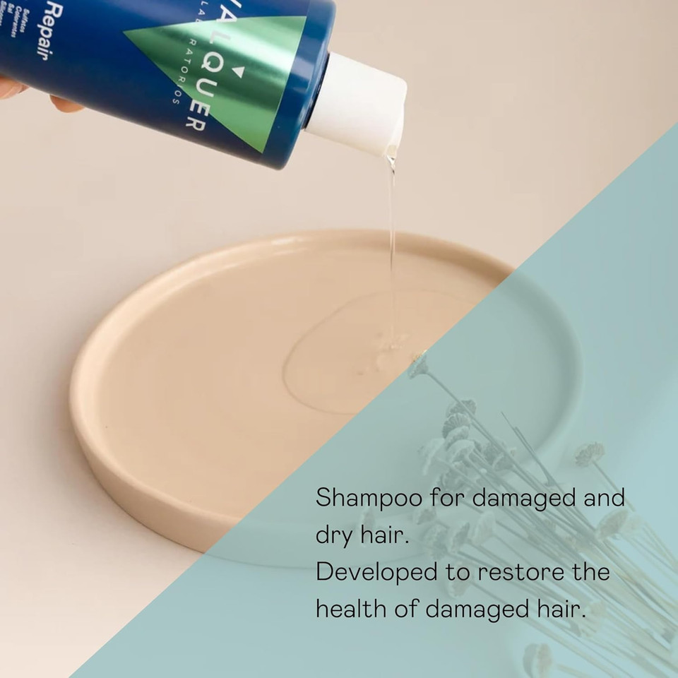 Valquer Total Repair Zero Shampoo. Repairs, Softens and Moisturizes Damaged and Dry Hair. Intense and Nutritious Hydration. With Green Caviar, Panthenol, Vitamin E and Cotton Capsules. Vegan. 400ml